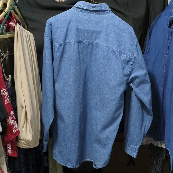 🟢 Upper West Side sz large Vintage denim long sleeve shirt w/ applique InvW028 - Picture 2 of 7